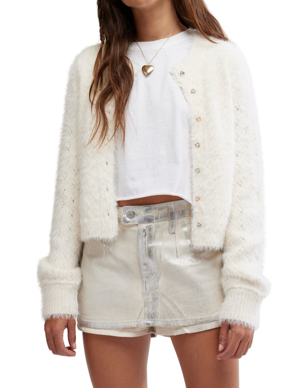 Free People We The Free Gala-Vanting Low Rise Silver Metallic Mini Skort